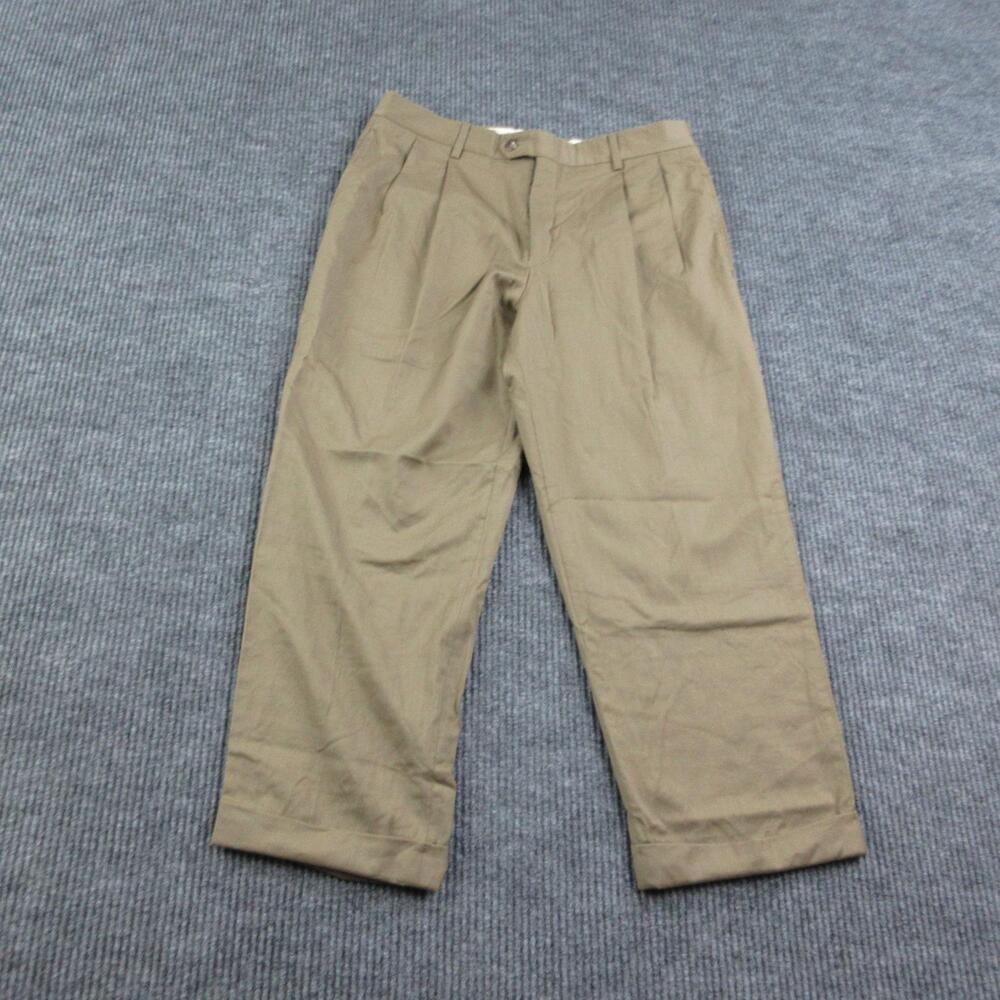 Jos A Bank Pants Mens 34 Short Brown Wool Signature Collection Pleated 33x24.5*